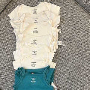Bunch Of Carter's Cream and Green Baby Bodysuits